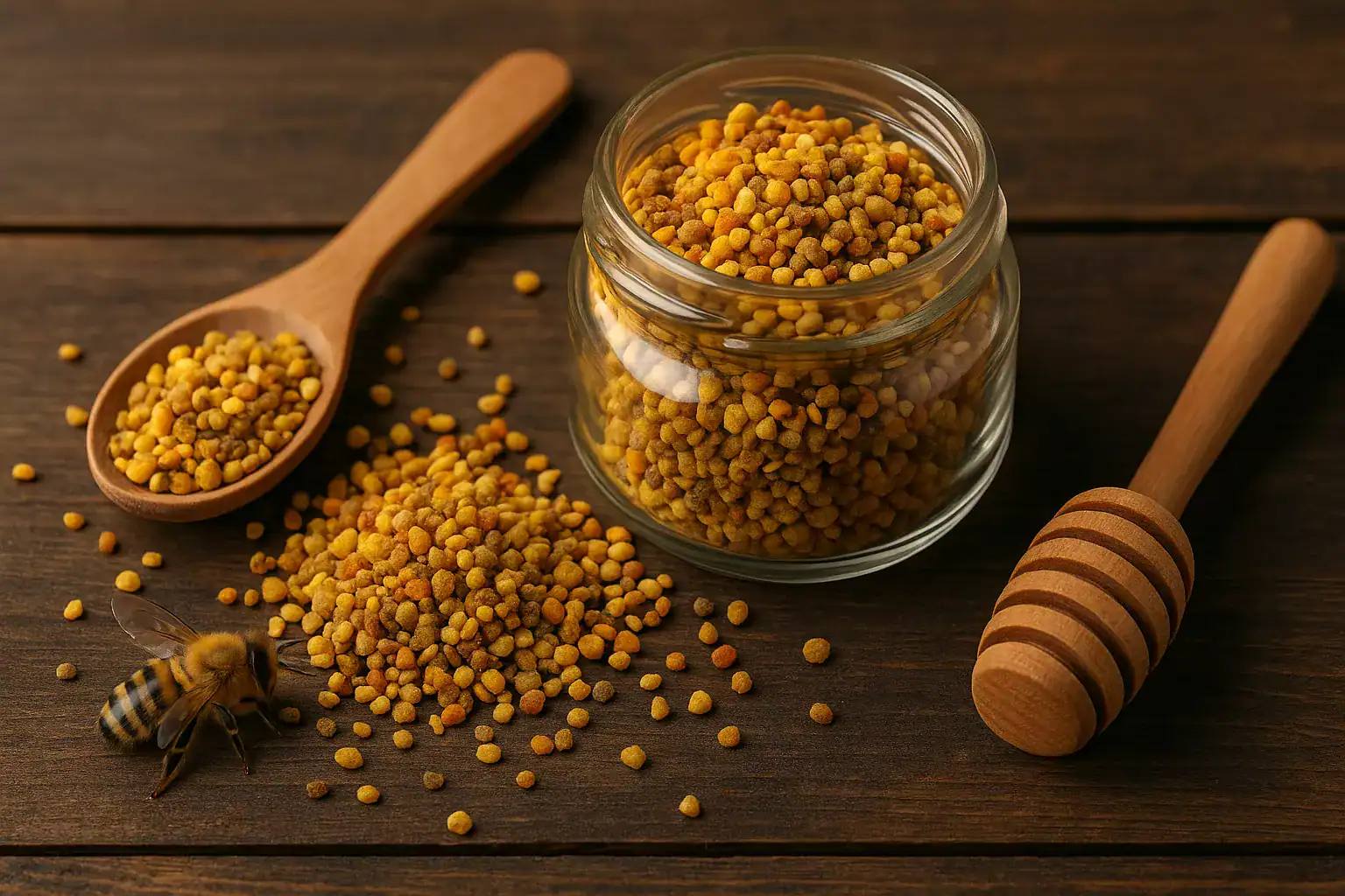 Naturalny pyłek pszczeli w słoiku, zdrowe produkty od pasieki.