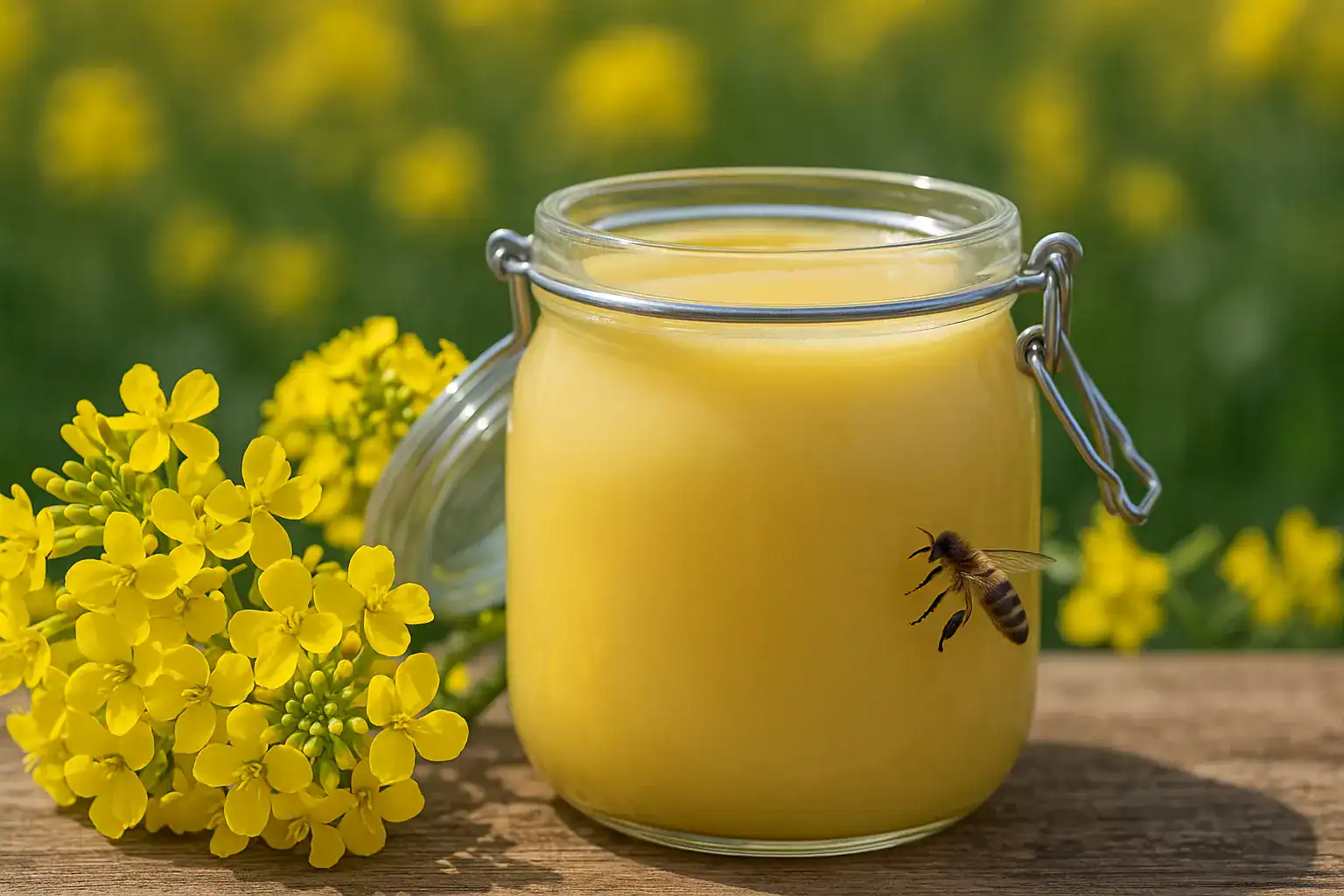 Miód pszczeli w słoiku, produkt naturalny i ręcznie wytwarzany.