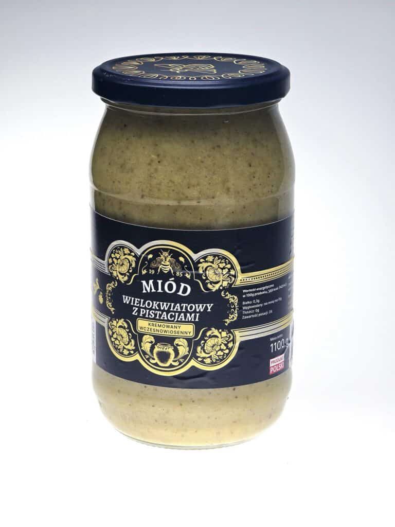Naturalny miód z pistacjami, kremowany i bogaty w smak.