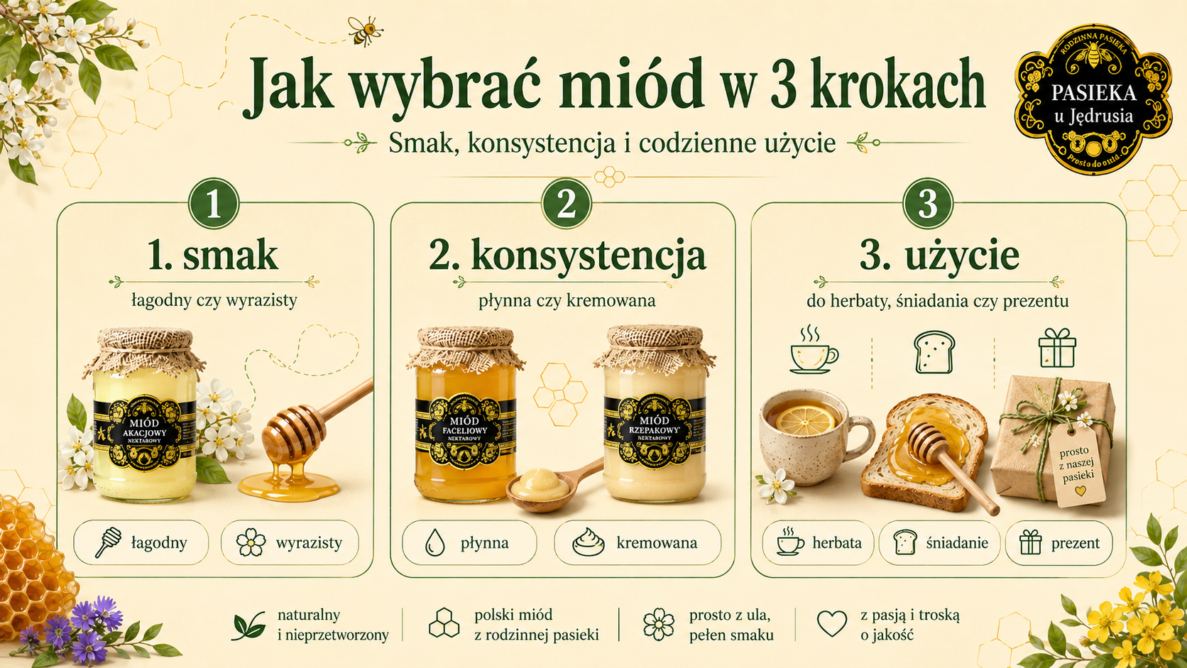 Trzy kroki wyboru miodu według smaku, konsystencji i przeznaczenia