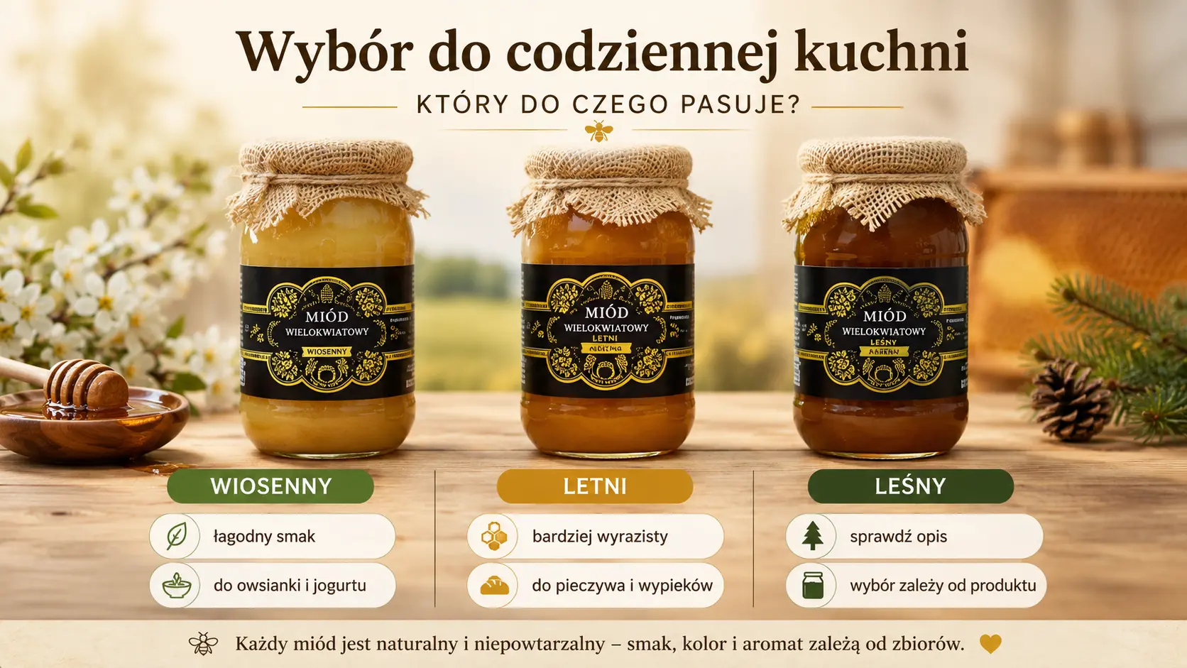 Porównanie miodu wielokwiatowego wiosennego, letniego i leśnego pod kątem codziennego zastosowania